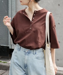 【anyway.シリーズ】ヘンリーネック ドロップショルダー オーバーサイズ半袖Tシャツ