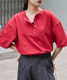 【anyway.シリーズ】ヘンリーネック ドロップショルダー オーバーサイズ半袖Tシャツ