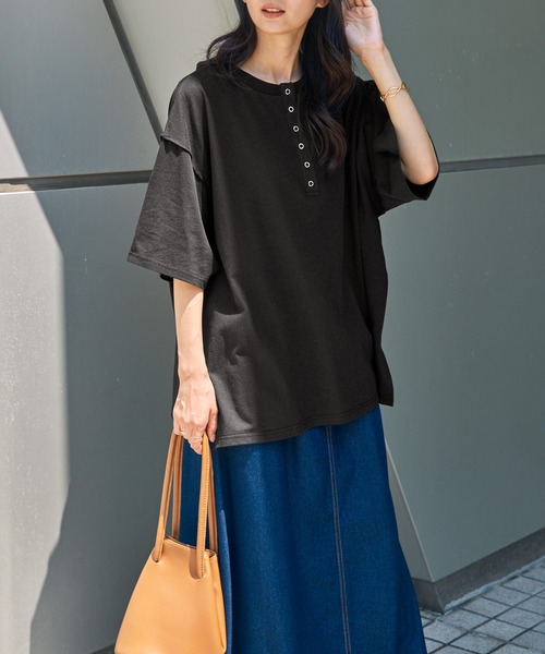 tシャツ 「追加」2枚SETヘンリーネックプルオーバー レディース 6.2オンス オープンエンド糸 ヘンリーネックTシャツ (CROSS