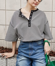 MONO-MART（モノマート）の「【anyway.シリーズ】ヘンリーネック ドロップショルダー オーバーサイズ半袖Tシャツ（Tシャツ/カットソー）」