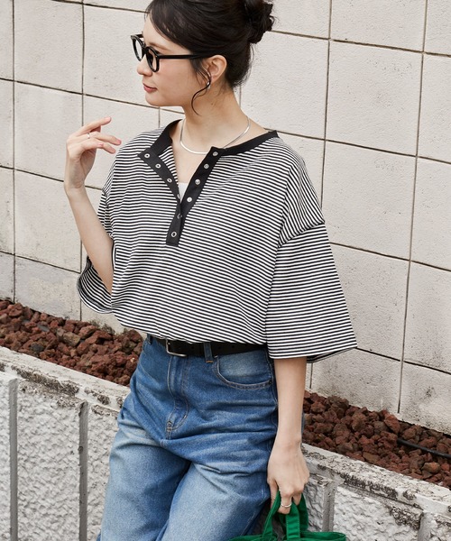 anyway. серия — Henley-neck drop shoulder oversize полуприлегающая футболка с коротким рукавом