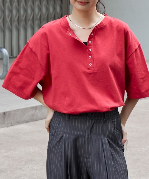 anyway.シリーズ】ヘンリーネック ドロップショルダー オーバーサイズ