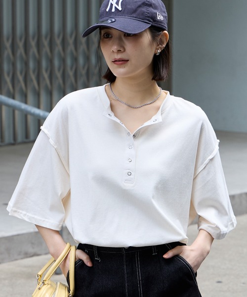 anyway.シリーズ】ヘンリーネック ドロップショルダー オーバーサイズ