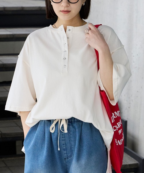 anyway.シリーズ】ヘンリーネック ドロップショルダー オーバーサイズ