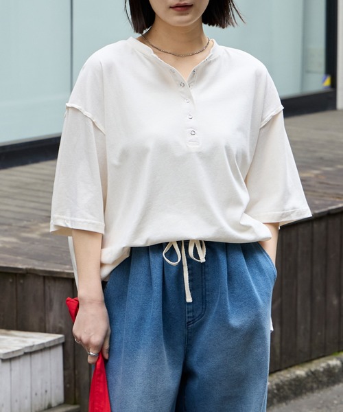 anyway.シリーズ】ヘンリーネック ドロップショルダー オーバーサイズ