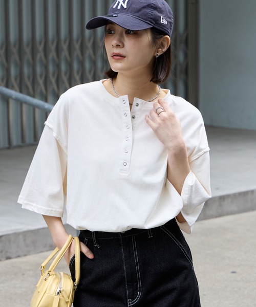 anyway.シリーズ】ヘンリーネック ドロップショルダー オーバーサイズ