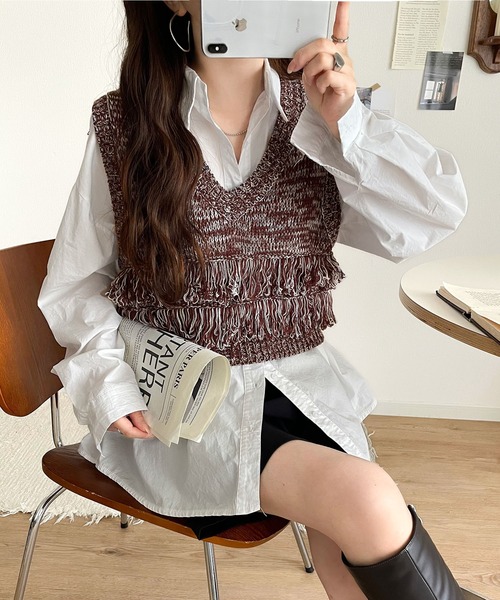 mily bilet（ミウィビレット）の「【mily bilet】トレンドのフリンジディテールで、華やかさをプラスしたニットベスト（ベスト・レディース・アイボリー/ブラウン・SMALL/MEDIUM/LARGE/X-LARGE）」の15枚目の写真