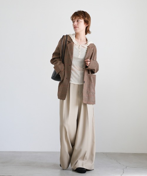 select MOCA（セレクトモカ）の「チェック柄テーラードジャケット（テーラードジャケット・レディース・ブラウン/チャコールグレー・FREE）」の3枚目の写真