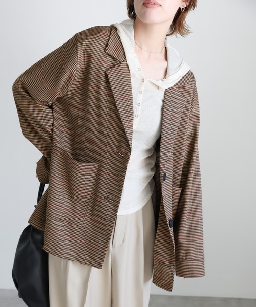 select MOCA（セレクトモカ）の「チェック柄テーラードジャケット（テーラードジャケット・レディース・ブラウン/チャコールグレー・FREE）」の5枚目の写真