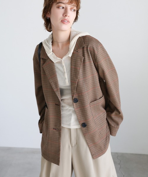 select MOCA（セレクトモカ）の「チェック柄テーラードジャケット（テーラードジャケット・レディース・ブラウン/チャコールグレー・FREE）」の9枚目の写真