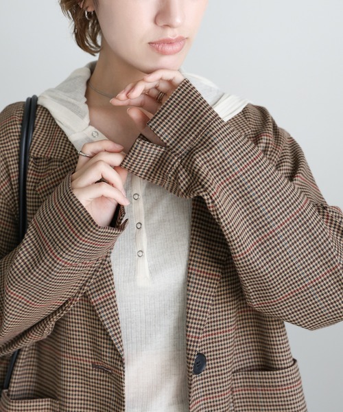 select MOCA（セレクトモカ）の「チェック柄テーラードジャケット（テーラードジャケット・レディース・ブラウン/チャコールグレー・FREE）」の10枚目の写真