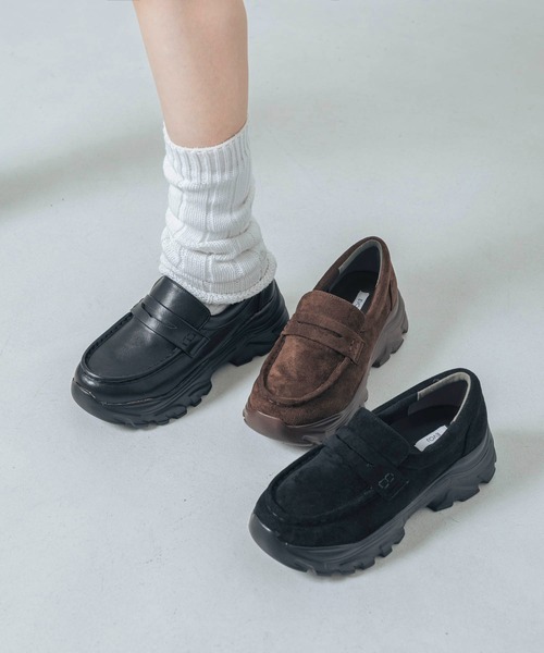 【大人気】オシャレ　新品　ローファー　24cmクリアソール　軽量　スタイルアップ 厚底 ローファー レディース 幅広 可愛い レザー コンフォート
