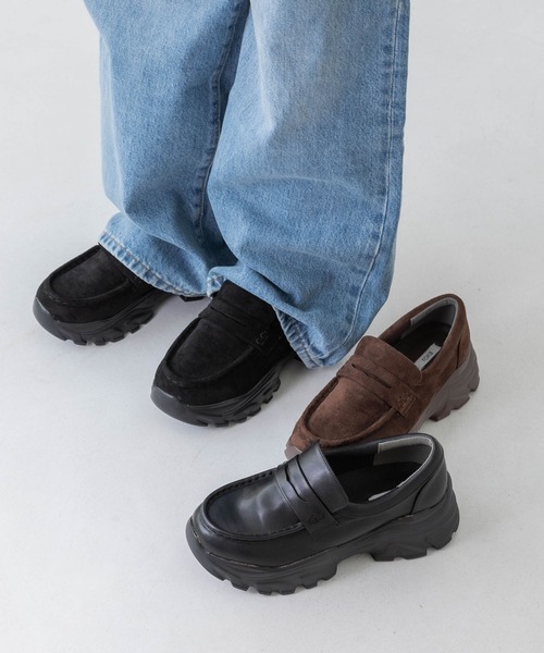 EVOL スニーカーソールローファー Mサイズ EVOL/イーボル】 コイン6.5cmヒールローファー IX5521 （ブラック