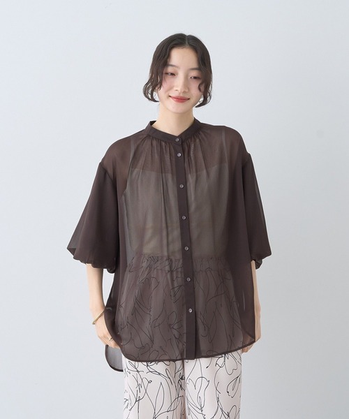 earth music&ecology(アースミュージックアンドエコロジー)の「バルーンスリーブシアーシャツ(シャツ/ブラウス・レディース・ブラック/ブラウン/ピンク・FREE)」の18枚目の写真