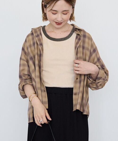 AMERICAN HOLIC（アメリカンホリック）の「イージーケアチェックショート丈シャツ（シャツ/ブラウス・レディース・ブラック/グレー/ベージュ・M/L）」の10枚目の写真