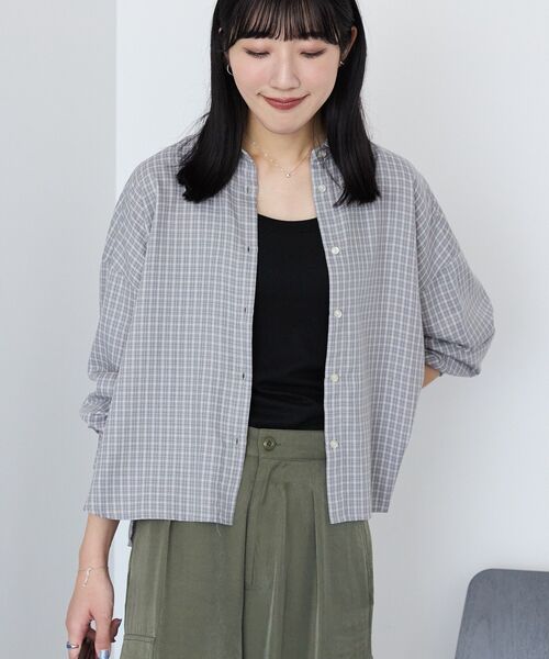 AMERICAN HOLIC（アメリカンホリック）の「イージーケアチェックショート丈シャツ（シャツ/ブラウス・レディース・ブラック/グレー/ベージュ・M/L）」の13枚目の写真
