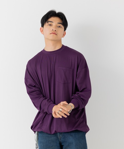 JAM & LINK(ジャムアンドリンク)の「【毛玉ができにくい】 ワイドシルエット 長袖Tシャツ(Tシャツ/カットソー・メンズ・チャコールグレー/クリーム/ブラック/ホワイト/ミント/ネイビー/パープル・M/L)」の2枚目の写真
