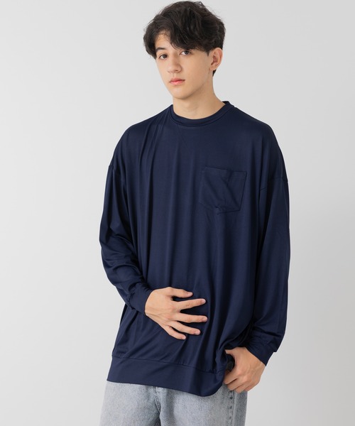 JAM & LINK(ジャムアンドリンク)の「【毛玉ができにくい】 ワイドシルエット 長袖Tシャツ(Tシャツ/カットソー・メンズ・チャコールグレー/クリーム/ブラック/ホワイト/ミント/ネイビー/パープル・M/L)」の7枚目の写真
