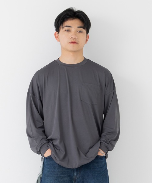 JAM & LINK(ジャムアンドリンク)の「【毛玉ができにくい】 ワイドシルエット 長袖Tシャツ(Tシャツ/カットソー・メンズ・チャコールグレー/クリーム/ブラック/ホワイト/ミント/ネイビー/パープル・M/L)」の5枚目の写真