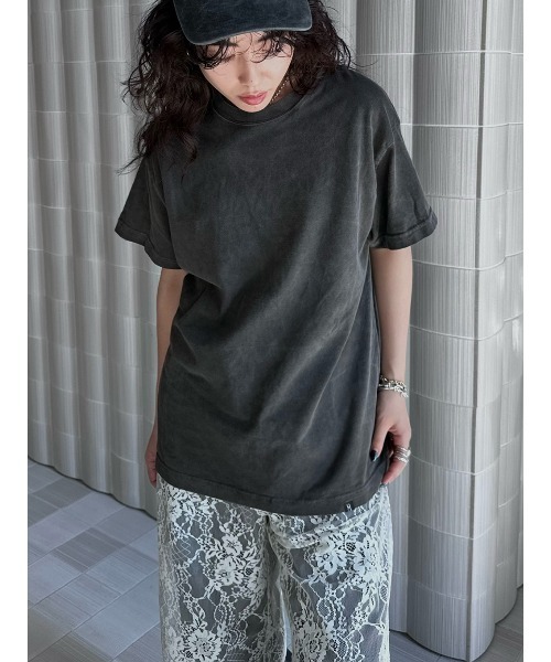 Tシャツ・カットソー IONSEOUL pigment double sleeve T JE326 VARSITY EMBROIDERY TEE / BLACK | ZETA DIVISION STORE