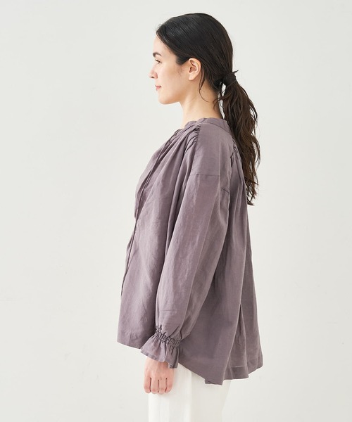 collex(コレックス)の「リネンコットンギャザーブラウス(シャツ/ブラウス・レディース・グレー/ピンク・フリー)」の3枚目の写真