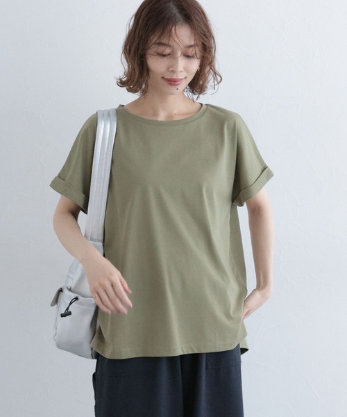 studio CLIP(スタディオクリップ)の「【汗染み防止】ロールアップサイドスリットプルオーバー(Tシャツ/カットソー・レディース・ブラック/カーキ/グレー/オフホワイト・FREE)」の4枚目の写真