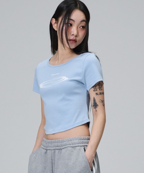 Opening Project（オープニングプロジェクト）の「Opening Project／クロップドシンボルＴ（Tシャツ/カットソー・レディース・ホワイト/ライトブルー・MEDIUM/SMALL）」の6枚目の写真