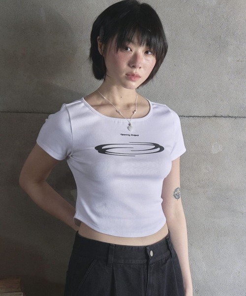 Opening Project（オープニングプロジェクト）の「Opening Project／クロップドシンボルＴ（Tシャツ/カットソー・レディース・ホワイト/ライトブルー・MEDIUM/SMALL）」の12枚目の写真