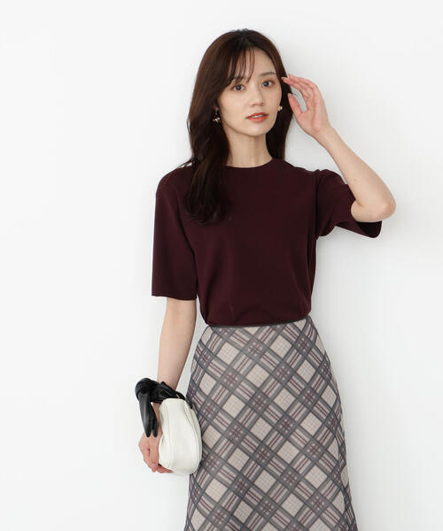 PROPORTION BODY DRESSING(プロポーションボディドレッシング)の「<ハンドウォッシャブル>ハーフスリーブニットプルオーバー / 1215270806(ニット/セーター・レディース・ブラック/ボルドー/ホワイト・FREE)」の3枚目の写真