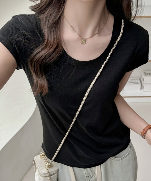 Miniministore(ミニミニストア)の「UネックTシャツ レディース 半袖 夏服(Tシャツ/カットソー・レディース・ワインレッド/モカ/ブラック/オフホワイト・FREE)」の10枚目の写真