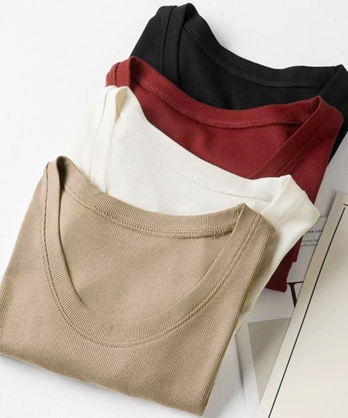Miniministore(ミニミニストア)の「UネックTシャツ レディース 半袖 夏服(Tシャツ/カットソー・レディース・ワインレッド/モカ/ブラック/オフホワイト・FREE)」の19枚目の写真
