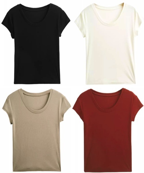 Miniministore(ミニミニストア)の「UネックTシャツ レディース 半袖 夏服(Tシャツ/カットソー・レディース・ワインレッド/モカ/ブラック/オフホワイト・FREE)」の21枚目の写真