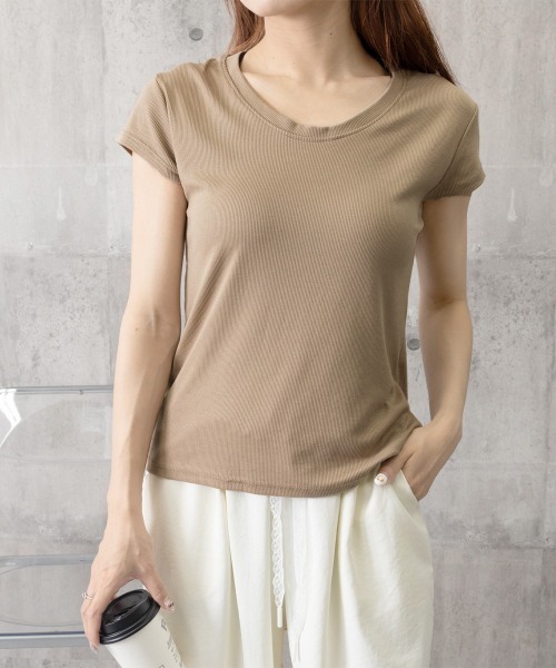 Miniministore(ミニミニストア)の「UネックTシャツ レディース 半袖 夏服(Tシャツ/カットソー・レディース・ワインレッド/モカ/ブラック/オフホワイト・FREE)」の22枚目の写真