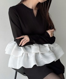 BORDERS at BALCONY/ボーダーズアットバルコニー】PEPLUM WRAP TEE