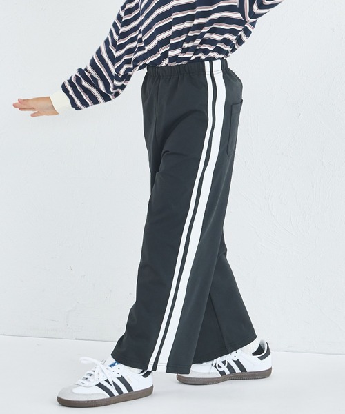 LUNE リュンヌ サイドライン パンツ 34 ブラック トリアセテート 日本製 CREARE -LINO- パンツ ルーズ サイドライン トラックパンツ