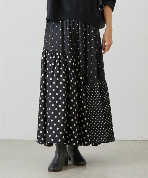 新品 BEARDSLEY ドットパッチワークロングスカート BEARDSLEY スカート ドットパッチワークロングスカート