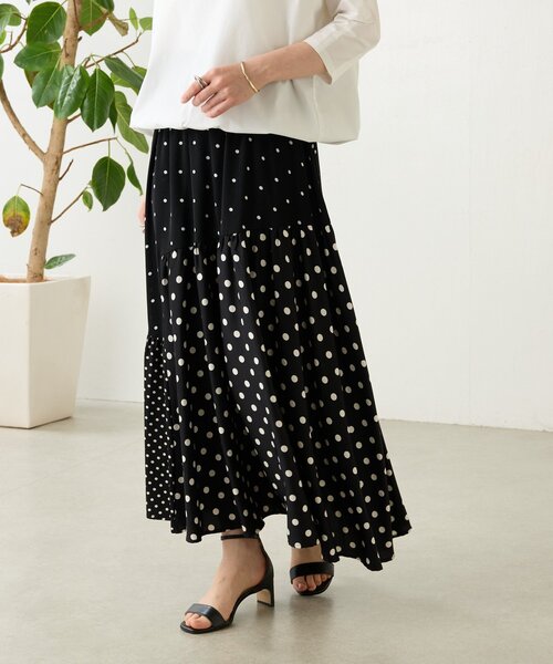BEARDSLEY（ビアズリー）の「ドットパッチワークロングスカート（スカート・レディース・ブラック・1/0）」の7枚目の写真