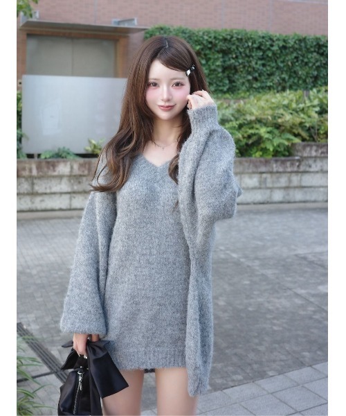 Darich ビッグリボンバックオープンニットトップス　グレー ダーリッチ Darich ビッグリボンバックオープンニットトップス
