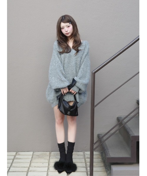 ビッグリボンバックオープンニットトップス（ニット/セーター