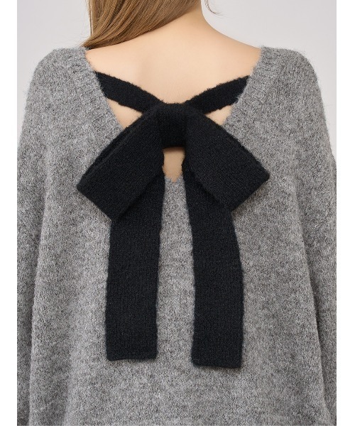 ダーリッチ ビッグリボンバックオープンニットトップス グレー　新品未使用 ダーリッチ Darich ビッグリボンバックオープンニットトップス
