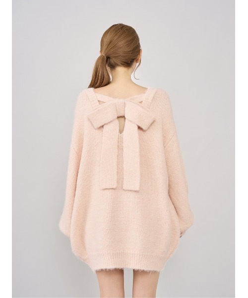 ビッグリボンバックオープンニットトップス（ニット/セーター