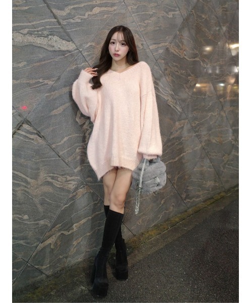 ビッグリボンバックオープンニットトップス（ニット/セーター