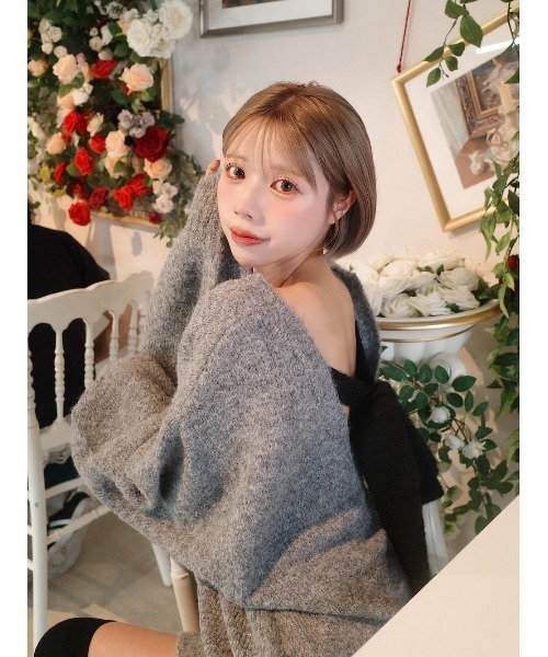 ビッグリボンバックオープンニットトップス（ニット/セーター