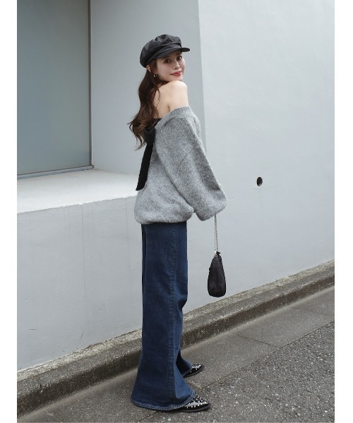 ダーリッチ　ビッグリボンバックオープンニットトップス ビッグリボンバックオープンニットトップス（ニット/セーター