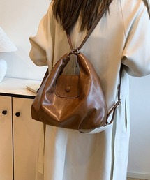 Mejoul | 【3WAY】フェイクレザー ボタンぬいぐるみ付きフラップ ショルダー リュック トート(ショルダーバッグ)