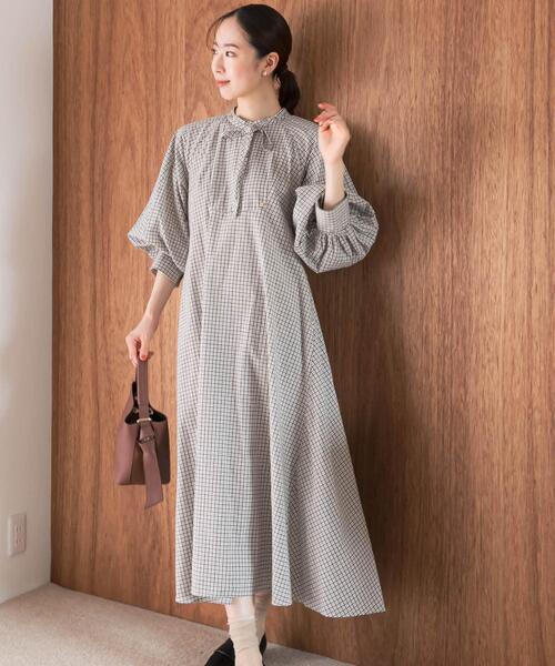 極美品✨ グレースクラス シャツワンピース ギンガムチェック リボン