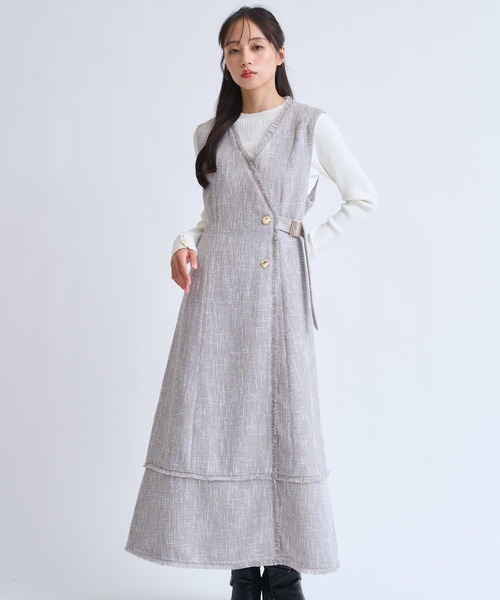 NOELA（ノエラ）の「フリンジラインツイードワンピース（ワンピース・レディース・ブラック/ベージュ/グレー・S/M）」の3枚目の写真