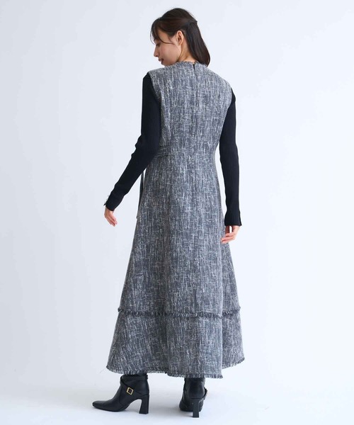 NOELA（ノエラ）の「フリンジラインツイードワンピース（ワンピース・レディース・ブラック/ベージュ/グレー・S/M）」の9枚目の写真