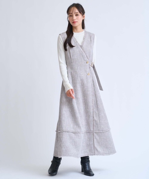 NOELA（ノエラ）の「フリンジラインツイードワンピース（ワンピース・レディース・ブラック/ベージュ/グレー・S/M）」の15枚目の写真