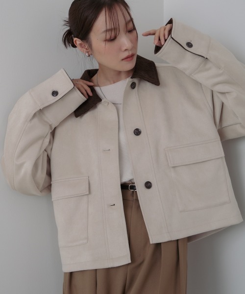 Bab(バブ)の「フェイクスエード×コーデュロイショートカバーオール(その他アウター・レディース・ブラック/ホワイト系その他/ブラウン・M)」の10枚目の写真